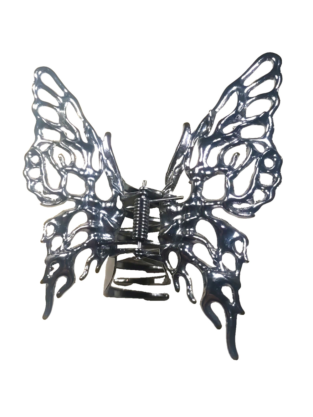 Butterfly Clip Hair Barrette Silver Tone Large